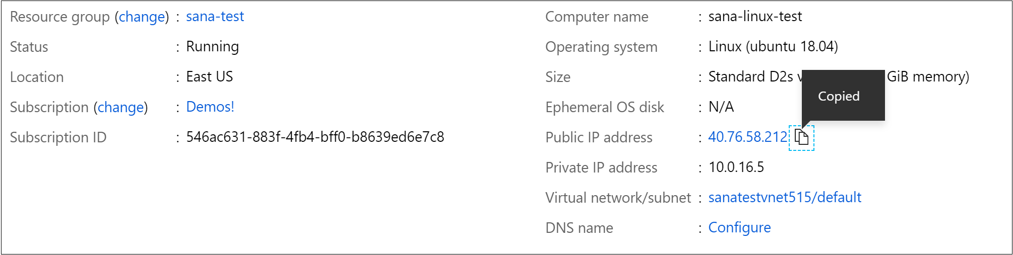 Virtual machine public IP address