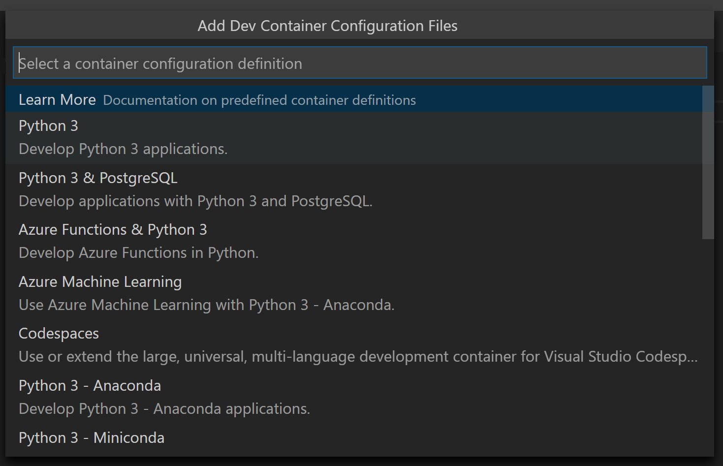 Select Python 3 config file in Command Palette