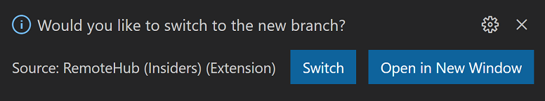 Remote Repositories prompt to switch to new branch