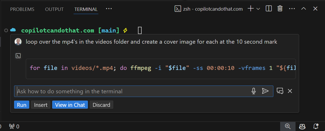 Terminal displaying a script to extract video frames.