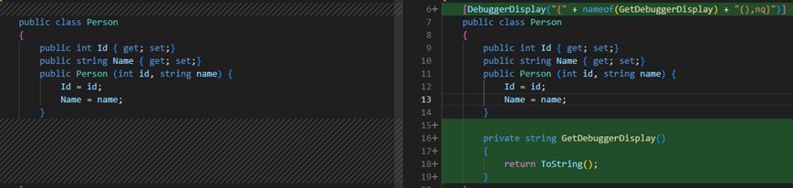 Add DebuggerDisplay attribute example