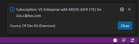 Visual Studio subscription information