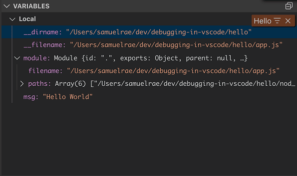 Filtering in the Variables section