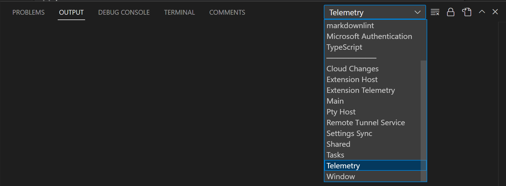 output panel log telemetry