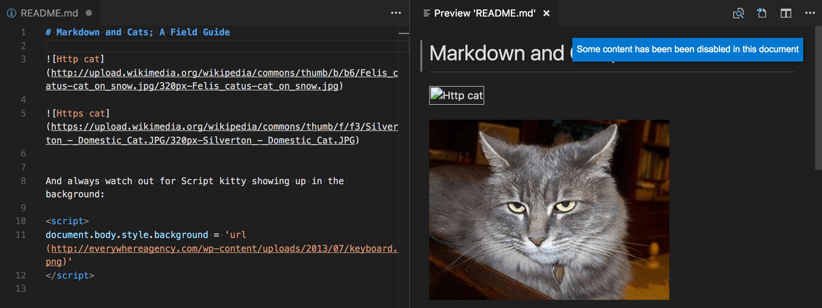 Markdown security alert