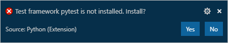VS Code prompt to install a test framework when enabled