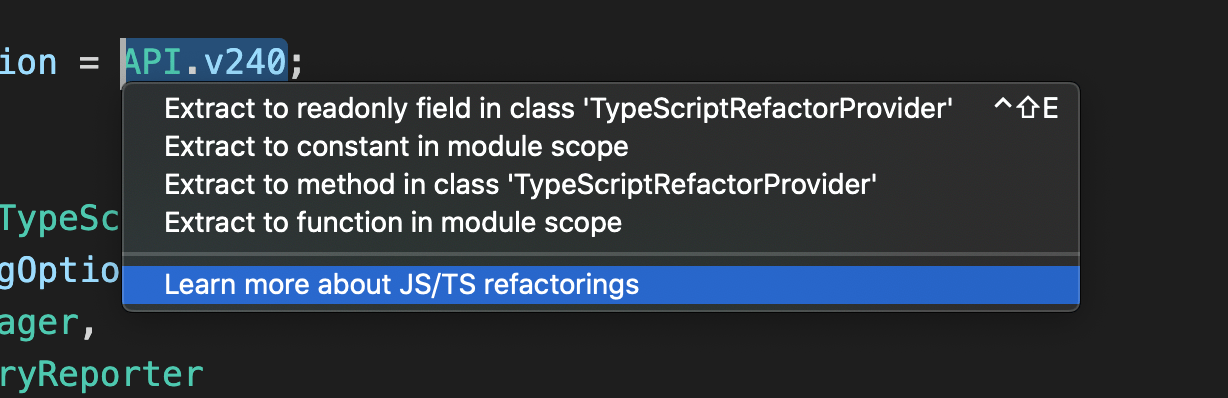 The JS/TS Code Action documentation entry