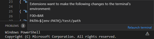 Terminal stale environment warning