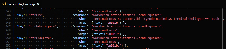 Terminal sendSequence keybindings JSON