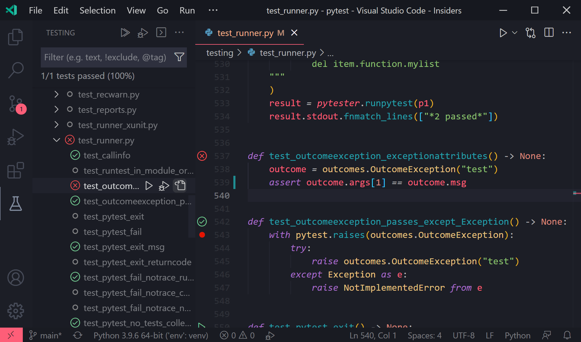 Running tests with the new Python Test Explorer