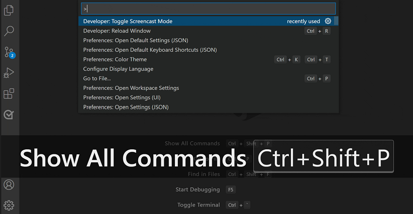 Screencast mode with command names along with keystrokes