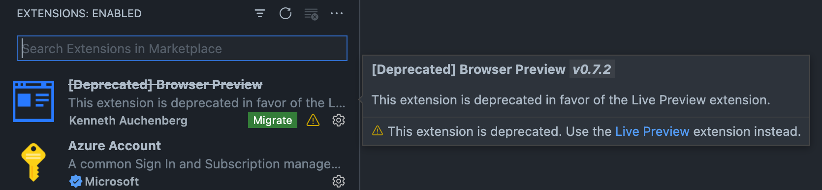 Migrate deprecated extension