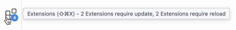 Extensions badge showing that four extensions require attention