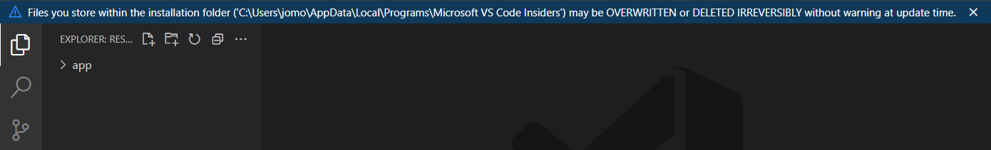 VS Code warns when editing its application folder files