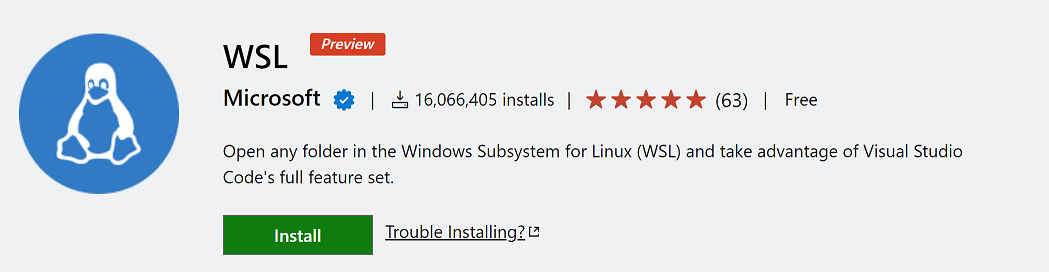 WSL extension in the Marketplace
