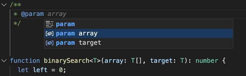 JS Doc @param completions in a TypeScript file