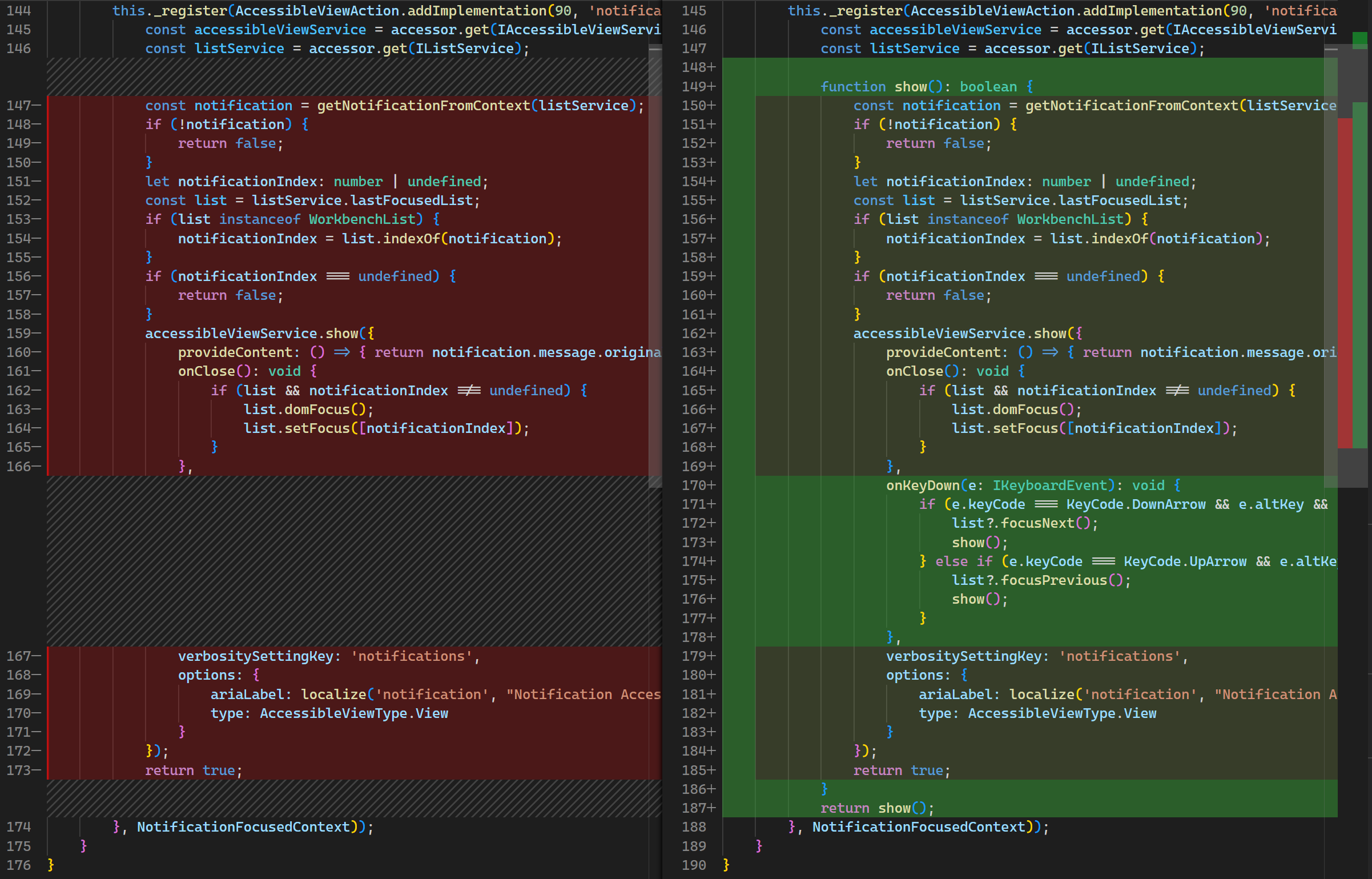 A side by side diff with diff region alignment