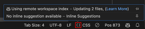 Screenshot that shows the status of the Copilot workspace indexing in the Status Bar.